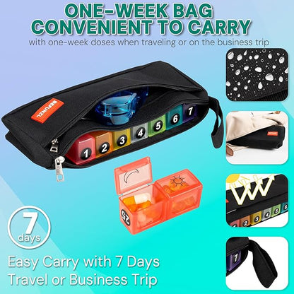 Monthly Pill Organizer, Medicine Organizer Box with Portable Hard Shell and Pill Cutter, 31 Day Pill Holder with Weekly Pill Bag (Purple, 2 Times a Day)