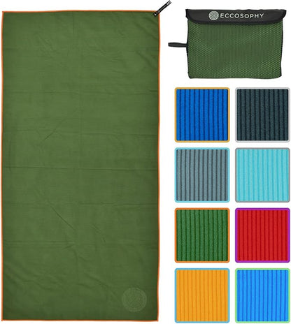 ECCOSOPHY Microfiber Beach Towel – Quick Dry Gym Towel, Highly Absorbent with Ribbed Texture, Lightweight – Ideal for Travel, Pool, Yoga, Fitness & Outdoor Adventures – 60x30 Fern