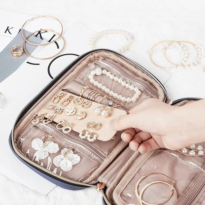 NISHEL Travel Jewelry Case, Holiday Organizer for Necklaces, Earrings, Rings, Bracelets, Watch, Aegean-Blue