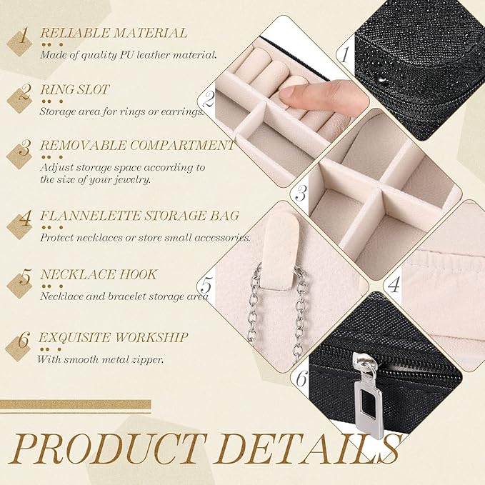 Yinkin 12 Pcs Mini Travel Jewelry Case Bridesmaid Proposal Gift Boxes, Small PU Leather Earring Organizer, Bulk Travel Accessories Portable Jewelry Holder(Black)