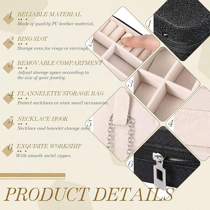 Yinkin 12 Pcs Mini Travel Jewelry Case Bridesmaid Proposal Gift Boxes, Small PU Leather Earring Organizer, Bulk Travel Accessories Portable Jewelry Holder(Black)