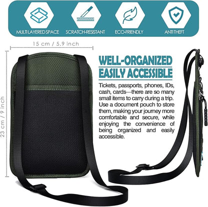 RFID Blocking Travel Neck Wallet–Hidden Passport Holder & Anti-Theft Money Pouch for Men & Women, Lightweight Concealed Travel Organizer with Adjustable Strap Secure Document