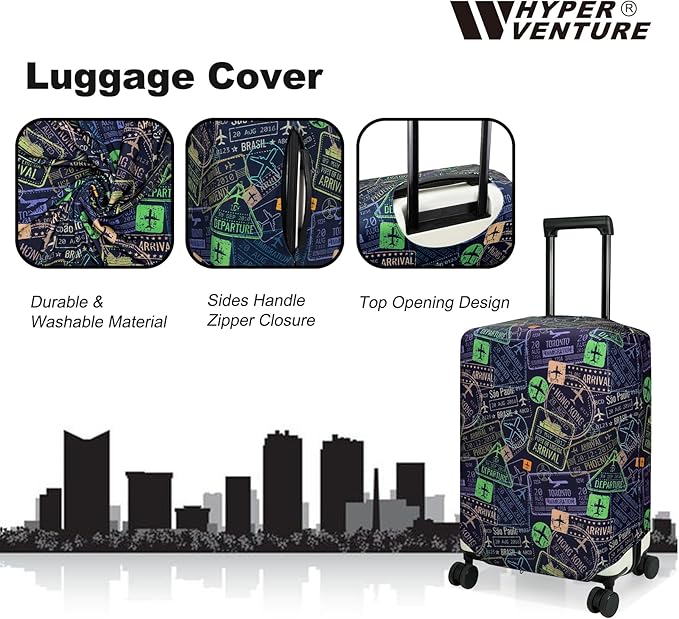 HYPER VENTURE Washable Luggage Cover - Fashion Suitcase Protector Fits 31-32 Inch Luggage (Urban Passport, XL)