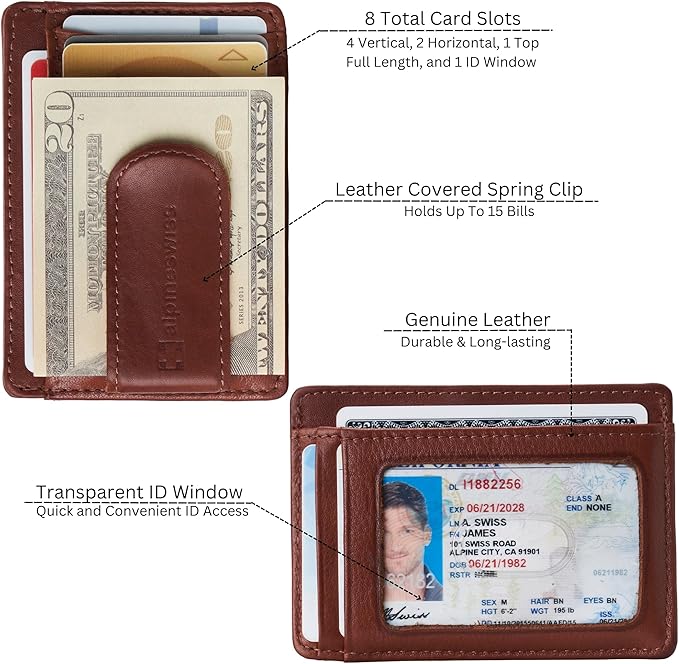 Alpine Swiss RFID Dermot Money Clip Front Pocket Wallet For Men Leather Comes in a Gift Box Tan