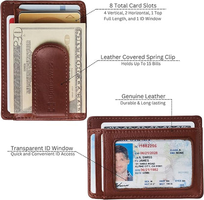 Alpine Swiss RFID Dermot Money Clip Front Pocket Wallet For Men Leather Comes in a Gift Box Tan