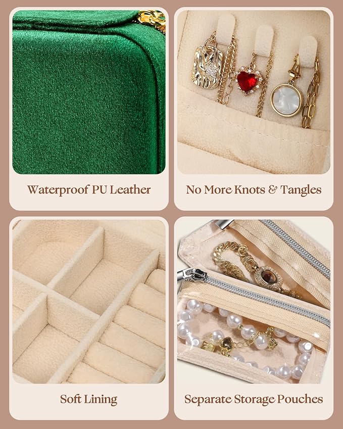 Bistup Travel Jewelry Case - Small Jewelry Organizers and Storage Box for Women Girls Teens Cute Traveling Jewelry Holder with Mirror Little Tiny Compact Modern Unique Aesthetic Pretty, Geen