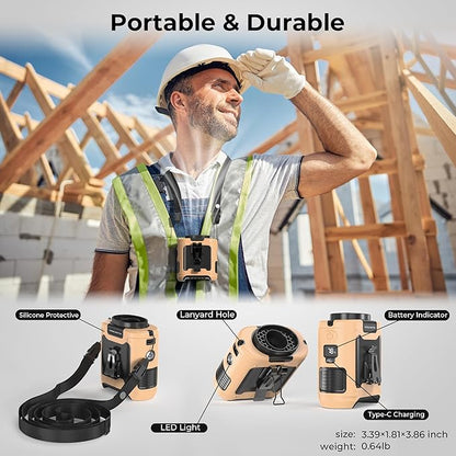 10000mAh Portable Waist Clip Fan - 40H Cooling Personal Wearable Fan,5 Speeds 16000RPM Strong Belt Fan,Rechargeable Hands-free Neck Fan With Flashlight for Outdoor Jobsite Camping Traveling