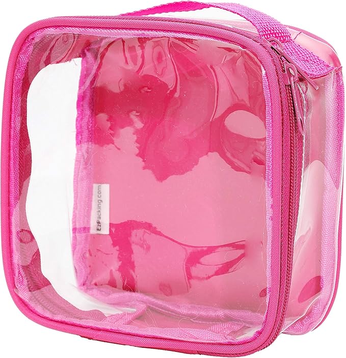 EzPacking Clear TSA Approved 3-1-1 Travel Toiletry Bag for Carry On/Quart Size Transparent Liquids Pouch for Airport Security/Reusable See Through Vinyl & PVC Plastic Organizer Men Women (Pink)