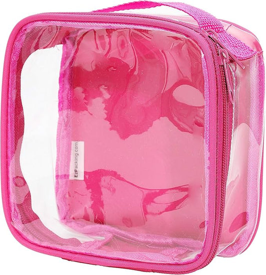 EzPacking Clear TSA Approved 3-1-1 Travel Toiletry Bag for Carry On/Quart Size Transparent Liquids Pouch for Airport Security/Reusable See Through Vinyl & PVC Plastic Organizer Men Women (Pink)