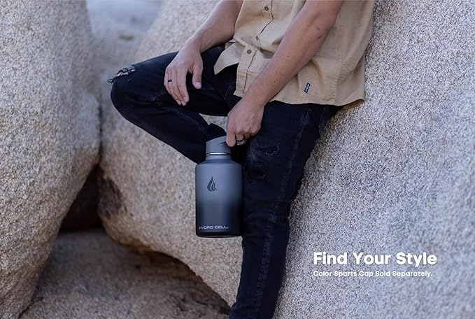 HYDRO CELL Stainless Steel Insulated Water Bottle with Straw - For Cold & Hot Drinks - Metal Vacuum Flask with Screw Cap and Modern Leakproof Sport Thermos for Adults (Graphite/Black 64oz)