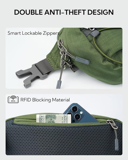 WATERFLY Lightweight Small Fanny Pack: 1.5L Mini Slim Crossbody Waist Belt Hip Bag with RFID Blocking, Anti-Theft & Water Resistant Pouch for Women Men Travel Hiking Running Walking EDC