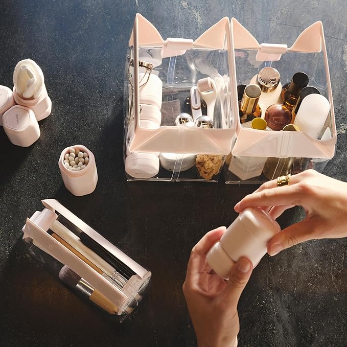 Cadence Travel Containers Basic Skincare Set - Magnetic Containers with Lids,Carry On Travel Essentials For Women/Men - 3 Small Capsules (0.56oz) - Cleanser, Moisturizer & Sun-Icon Labels - Eucalyptus