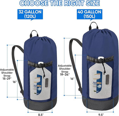 BALEINE 120L Laundry Bag Backpack, 900D Oxford Fabric Large Travel Laundry Bags with Shoulder Straps and 2 Mesh Pockets for College Dorm, Apartment, Laundromat (Navy, 120L)