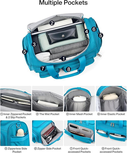 MILADA Underseat Carry On Luggage Bags for Travel Lightweight Foldable Carry On Bags for Airplanes Small Duffle Bag for Men Women Personal Weekend Overnight Travel Tote Bags, Caribbean Blue