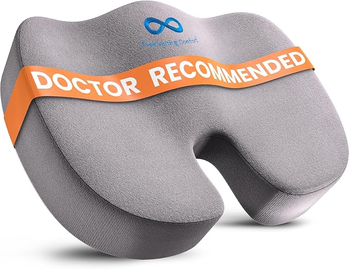 Everlasting Comfort Doctor Recommended Memory Foam Seat Cushion for Office Chairs & Car - Ergonomic Office Desk Accessories - Cushions for Tailbone Pain Relief, Sciatica & Back Support Pillow