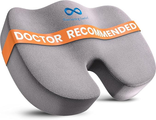 Everlasting Comfort Doctor Recommended Memory Foam Seat Cushion for Office Chairs & Car - Ergonomic Office Desk Accessories - Cushions for Tailbone Pain Relief, Sciatica & Back Support Pillow