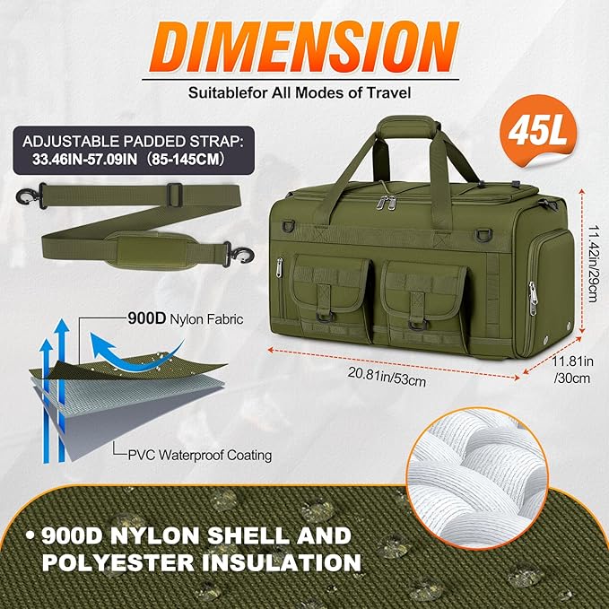 RAINSMORE Gym Bag for Men, 45L Sports Duffel Bag with Shoe Compartment Gym Backpack Carry On Weekender Bag Overnight Backpack Carry On,Green