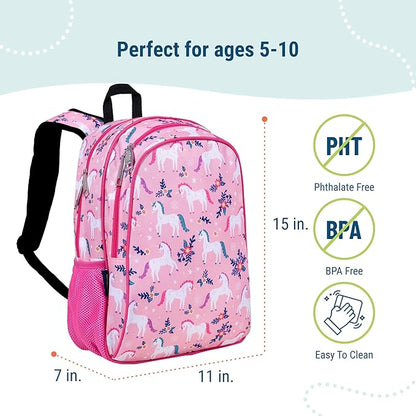 Wildkin 15-inch Kids Backpack – Durable, Padded, Adjustable for School & Travel - Magical Unicorns