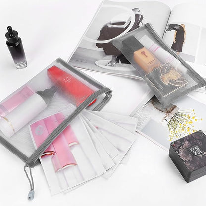 12 Pieces Zipper Nylon Mesh Pouch, Mesh Cosmetic Bags Makeup Bags Pencil Case, Multipurpose Travel Bags for Cosmetic School Office Supplies and Travel Accessories (Grey, A5+B6)