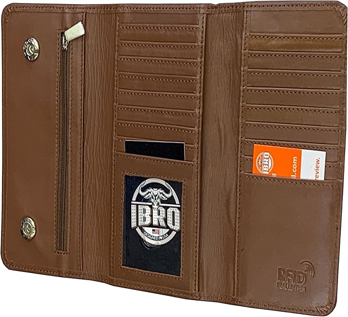 IBRO Long Bifold RFID Blocking Motorcycle Chain Wallet for Men