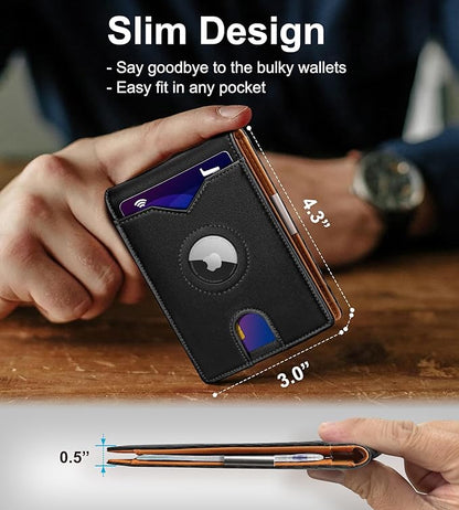 Airtag Wallet for Men,with Money Clip 11 Cards Slim Front Pocket Leather RFID Blocking Wallet with Gift Box