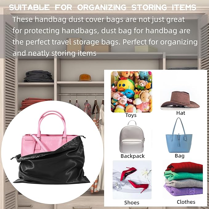 12 Pack Dust Bags For Handbags Travel Storage Pouch, Purse Dust Bags For Storage, Silk Dust Covers With Drawstring For Purse Shoes Boots