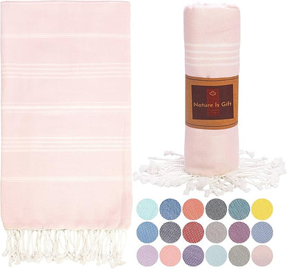 Turkish Beach Towel | 100% Cotton, Prewashed, 38 x 70 Inches | Quick Dry, Sand Free, Lightweight | Large Bath Towel for Beach, Pool, Bathroom, SPA, Gym, Yoga and Beach Blanket (Pink Marshmallow)