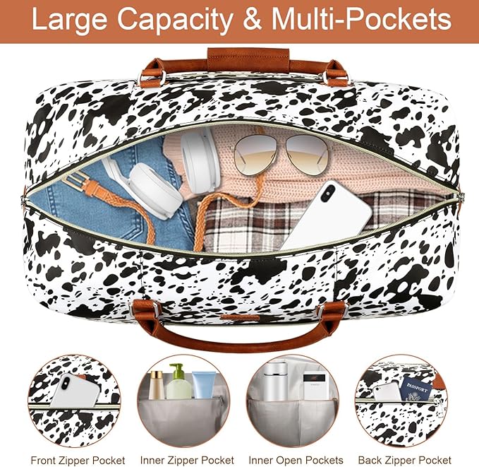 Weekender Bag for Women, Travel Duffel Bag Carry On Overnight Bag with Shoe Compartment Large Nylon Travel Weekend Tote Bag