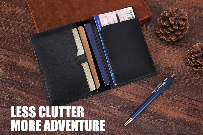 STAR VISTA Albatross Leather Travel Passport Holder, Minimalist Design, Calfskin Leather Case for Women and Men - Slim Passport Wallet, Bifold, RFID Blocking, Black