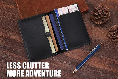 STAR VISTA Albatross Leather Travel Passport Holder, Minimalist Design, Calfskin Leather Case for Women and Men - Slim Passport Wallet, Bifold, RFID Blocking, Black
