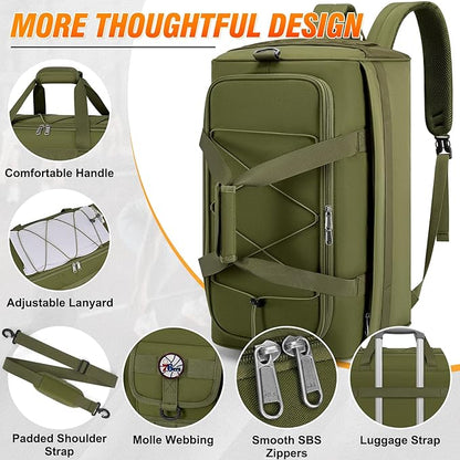 RAINSMORE Gym Bag for Men, 45L Sports Duffel Bag with Shoe Compartment Gym Backpack Carry On Weekender Bag Overnight Backpack Carry On,Green