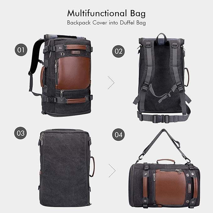 WITZMAN Travel Backpack for Men Women Carry on Luggage Backpack Canvas Rucksack Duffel bag with Shoe Compartment（A2020 black）