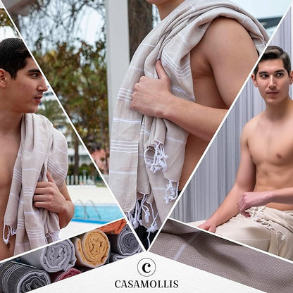 Turkish Beach Towel, Prewashed, 100% Cotton, Soft, Absorbent, Quick Dry, Sand Free Large Oversize Beach Towels for Bathroom Camping Yoga Gym Pool Travel Size 39x71 Inches (Beige)