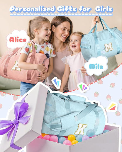 Cute Preppy Stuff for Daughter, Girls Gym Bag, Kids Personalized Dance Bags with Shoe Compartment, Customized Travel Tote with Toiletry Bag, Gifts for Teenager (Letter D)