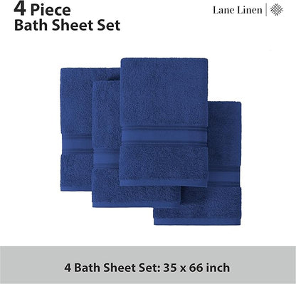 LANE LINEN 100% Cotton 4 Pack Bath Sheets Set (35"x66") - Zero Twist Cotton Extra Large Bath Towels Set - Quick Dry, Soft & Absorbent Oversized Towel Sets - Dorm Essentials for Boys - Navy Blue