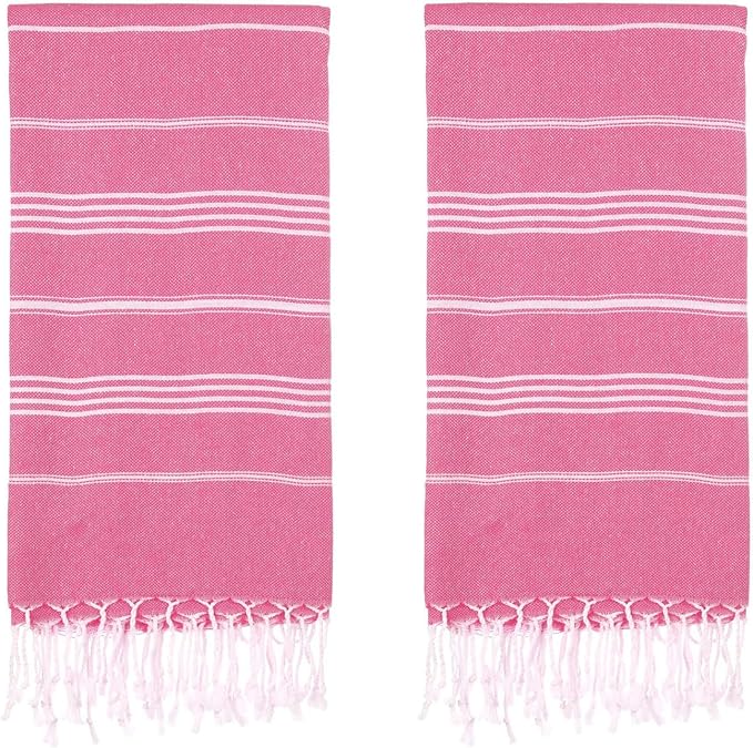 Turkish Beach Towels, Pack of 2 | Oversized, Quick Dry, Sand Free | 100% Cotton, Large 38x71 Towels for Beach, Pool, Travel | Ultra-Soft, Compact, and Absorbent | Fuchsia