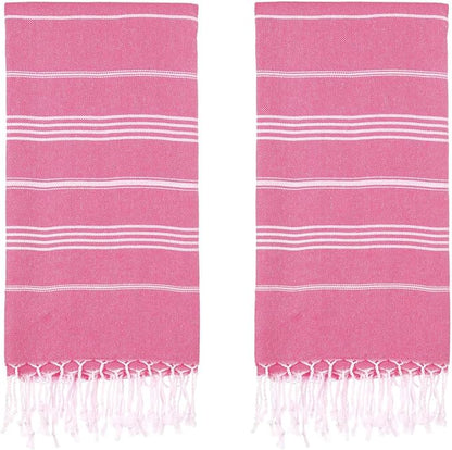Turkish Beach Towels, Pack of 2 | Oversized, Quick Dry, Sand Free | 100% Cotton, Large 38x71 Towels for Beach, Pool, Travel | Ultra-Soft, Compact, and Absorbent | Fuchsia