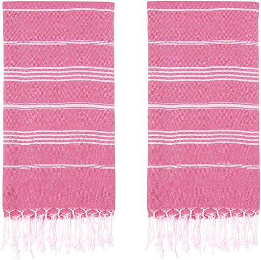 Turkish Beach Towels, Pack of 2 | Oversized, Quick Dry, Sand Free | 100% Cotton, Large 38x71 Towels for Beach, Pool, Travel | Ultra-Soft, Compact, and Absorbent | Fuchsia