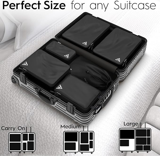 8-Piece Luxury Compression Packing Cubes & Bags for Travel – Maximize Space in Luggage with HybridMax Double-Capacity Design, 50 Luggage Tags, Deluxe Set, Lifetime Satisfaction Suitcase Organizer Bags