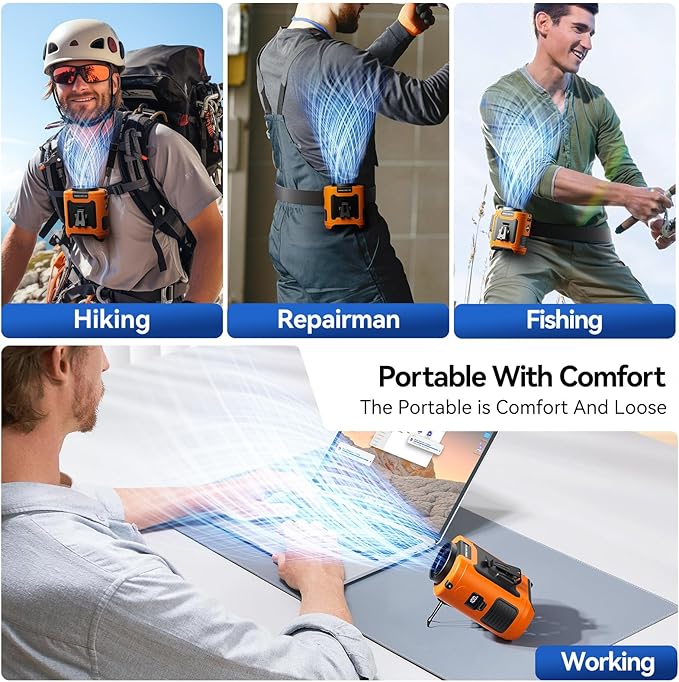 Aristide Waist Fan With Flashlight, Personal Portable USB Rechargeable Waist Clip - 10000mAh, 36hrs Wearable Cooler