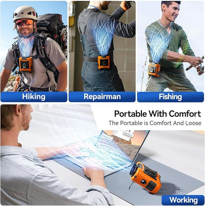 Aristide Waist Fan With Flashlight, Personal Portable USB Rechargeable Waist Clip - 10000mAh, 36hrs Wearable Cooler