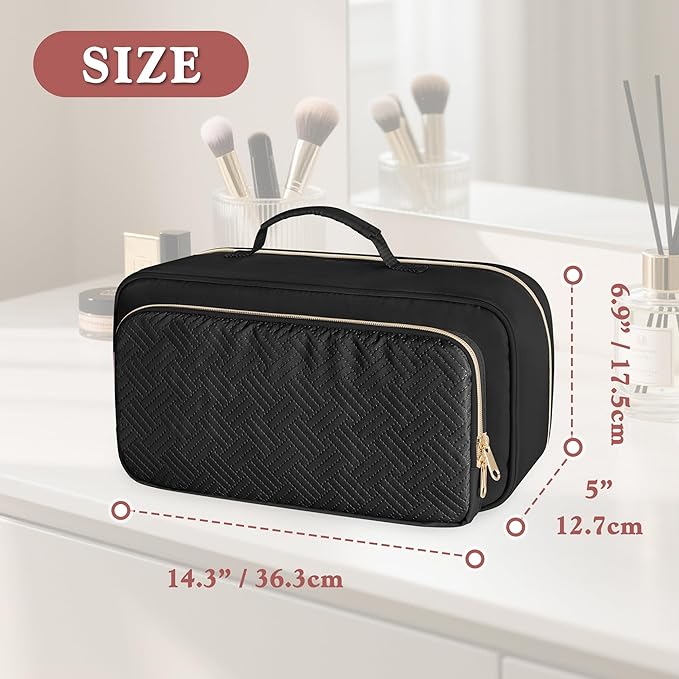 Fasrom Travel Makeup Bag for Women, Large Capacity Cosmetic & Toiletry Organizer Case, Make Up Storage Bags with Handle, Portable Pouch for Travel Essentials, Black (Empty Bag Only)