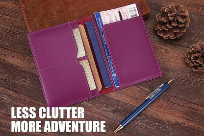 STAR VISTA Albatross Leather Travel Passport Holder, Minimalist Design, Calfskin Leather Case for Women and Men - Slim Passport Wallet, Bifold, RFID Blocking, Violet