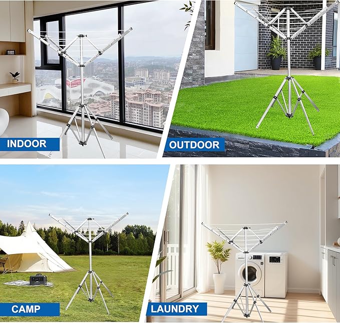 Foldable Clothes Drying Rack, 131 Feet Rotary Clothesline Outdoor for All Weather, Outdoor Clothes Drying Rack for Balcony Patio Use, Quick Dry and Sturdy Frame