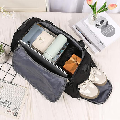 Personalized Travel Duffel Bag with Name - Custom Letter Oxford Cloth Gym Bag with Shoes & Wet Pockets Sport Bag Weekender Overnight Bag for Traveling for Women Men Gift for Christmas Groomsman Brides