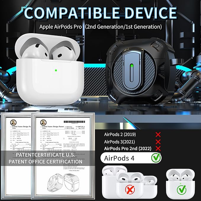 RFUNGUANGO for AirPods 4th Generation Case, 2024 New Space Theme Case. Compatible with AirPods 4th Generation, with Locking Feature, Military Grade Drop Protection, Works with MagSafe.[Black]