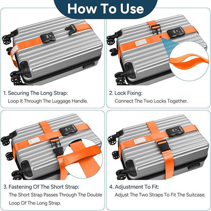 Travel Inspira Luggage Straps for Suitcases Travel Belt for Luggage TSA Approved Luggage Straps, Suitcase Straps 3-Dial Combination Locks Adjustable Suitcase Belt, Quick-Release Buckle (Orange)