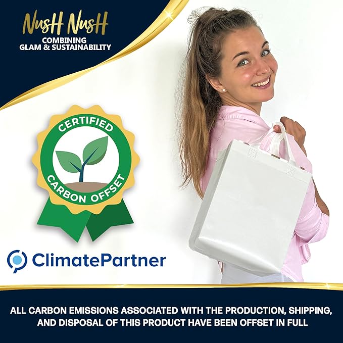 Nush Nush Set of 60 White Gift Bags Medium Size – Shiny Reusable White Gift Bags With Handles - Perfect Goody Bag for Wedding Favors, Holidays, Christmas, Birthday, Small Business, Events – 8Wx4Dx10H