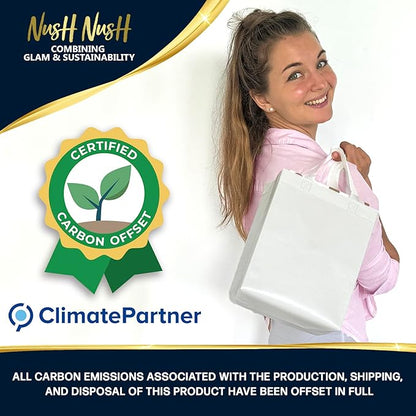 Nush Nush Set of 60 White Gift Bags Medium Size – Shiny Reusable White Gift Bags With Handles - Perfect Goody Bag for Wedding Favors, Holidays, Christmas, Birthday, Small Business, Events – 8Wx4Dx10H