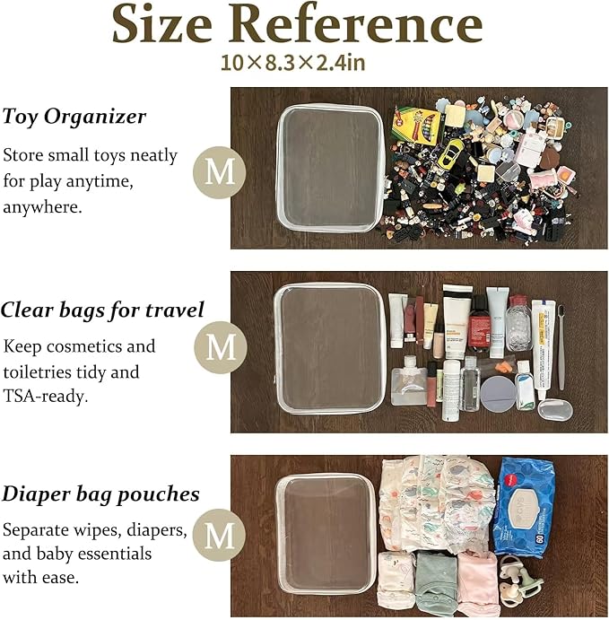 4 pcs Clear Zipper Pouches,Hard Shell Zipper Case, Toiletry Bag for Travel, CLear Diaper Bag, Toiletry Pouch, Travel Organizer, Clear Cosmetic Bag,Toy Storage Bins (M+3S)(Black)